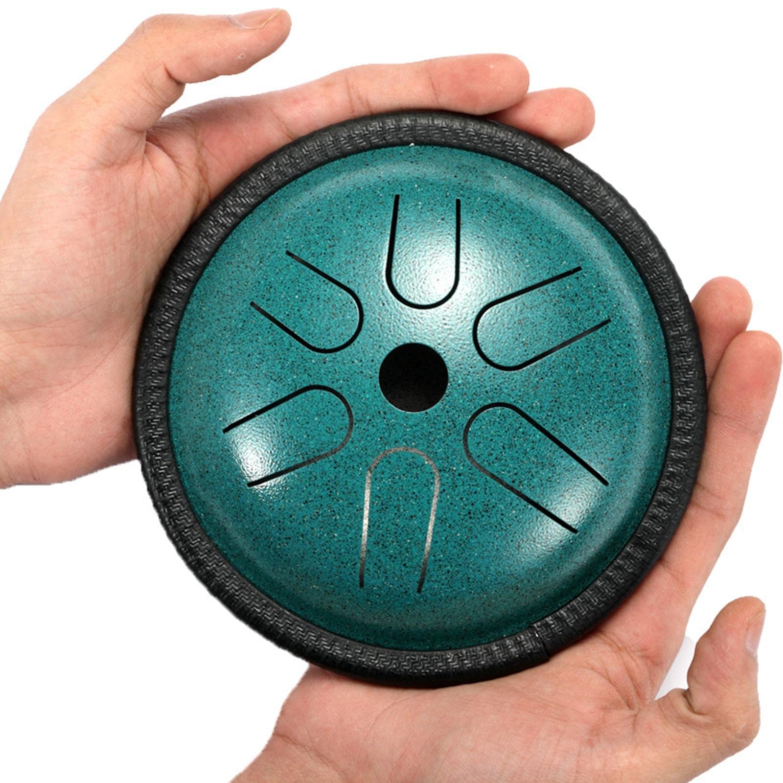 barenx Tambour à langue en métal, 6 notes de 14 cm, percussion de poche, vide pour voyage, loisirs, instrument de musique avec sac de maillets, malachite