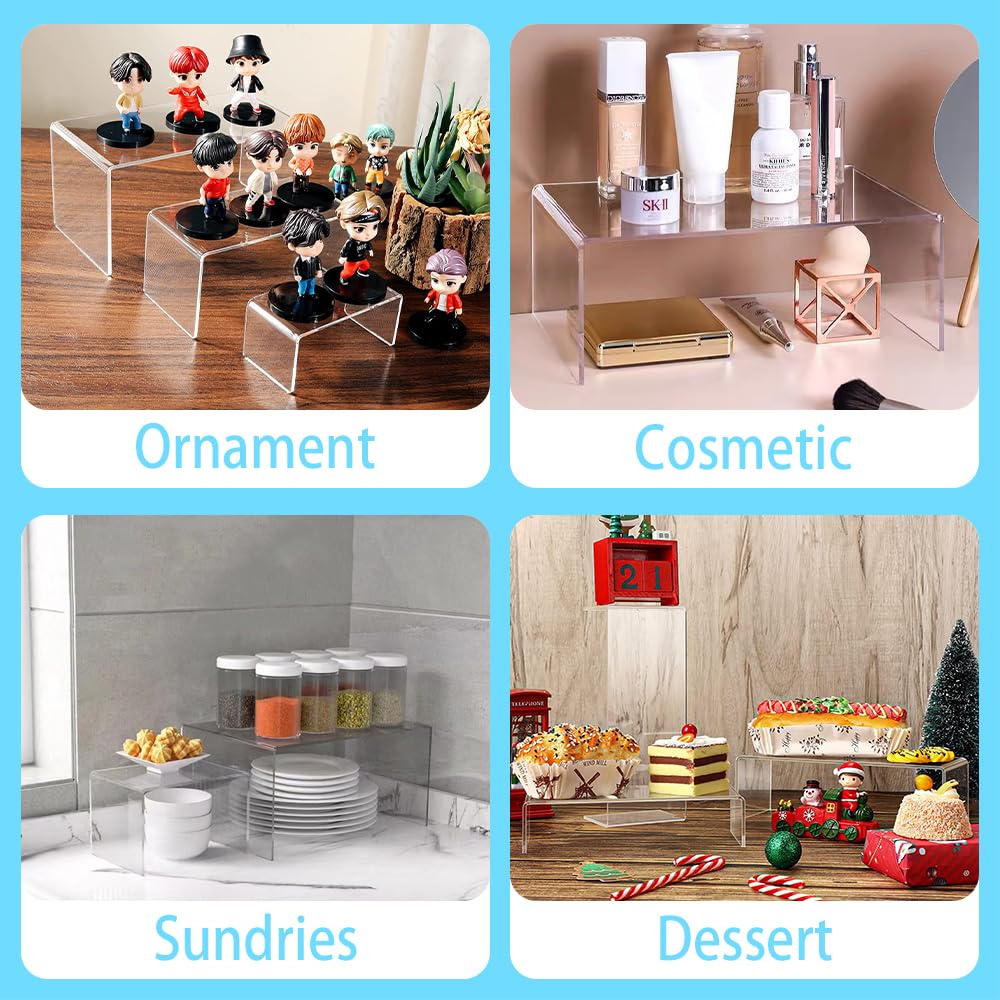 Set di 8 espositori in acrilico con ripiani in cristallo, espositore per cupcake, dessert, caramelle, bambole, profumi, action figure (grandi dimensioni, 8 pezzi)
