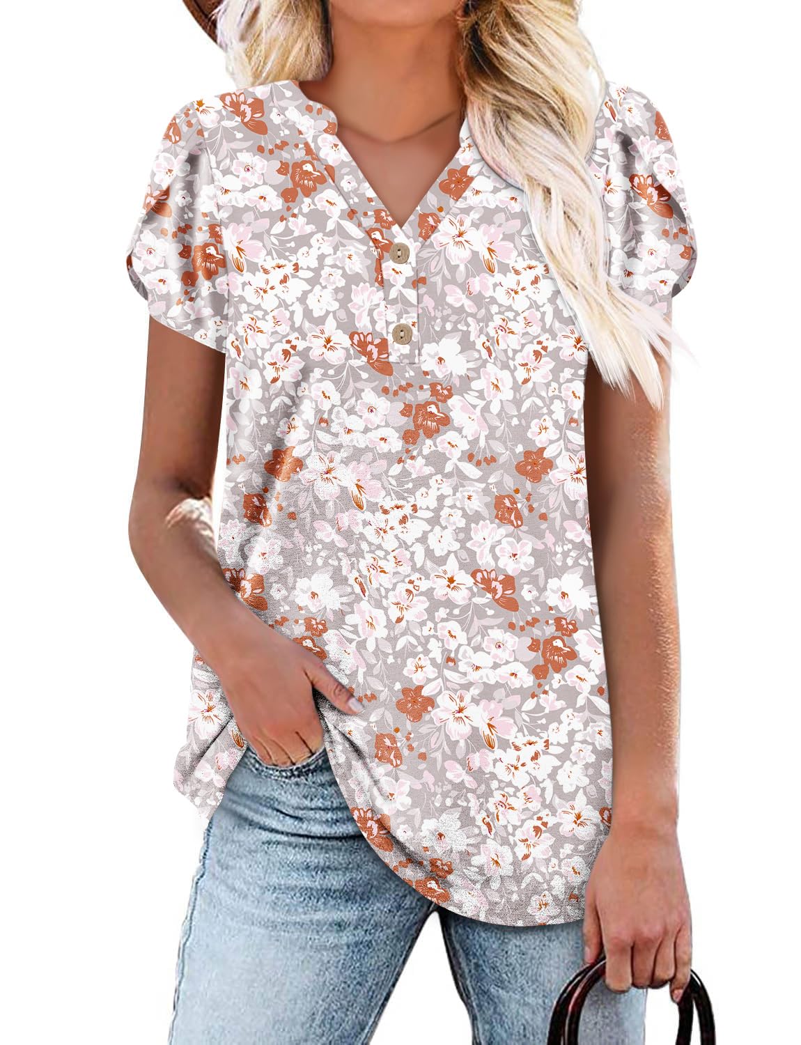 BETTE BOUTIK Womens Summer Shirts Short Sleeve V Neck Tunic Tops Casual Fashion Blouses