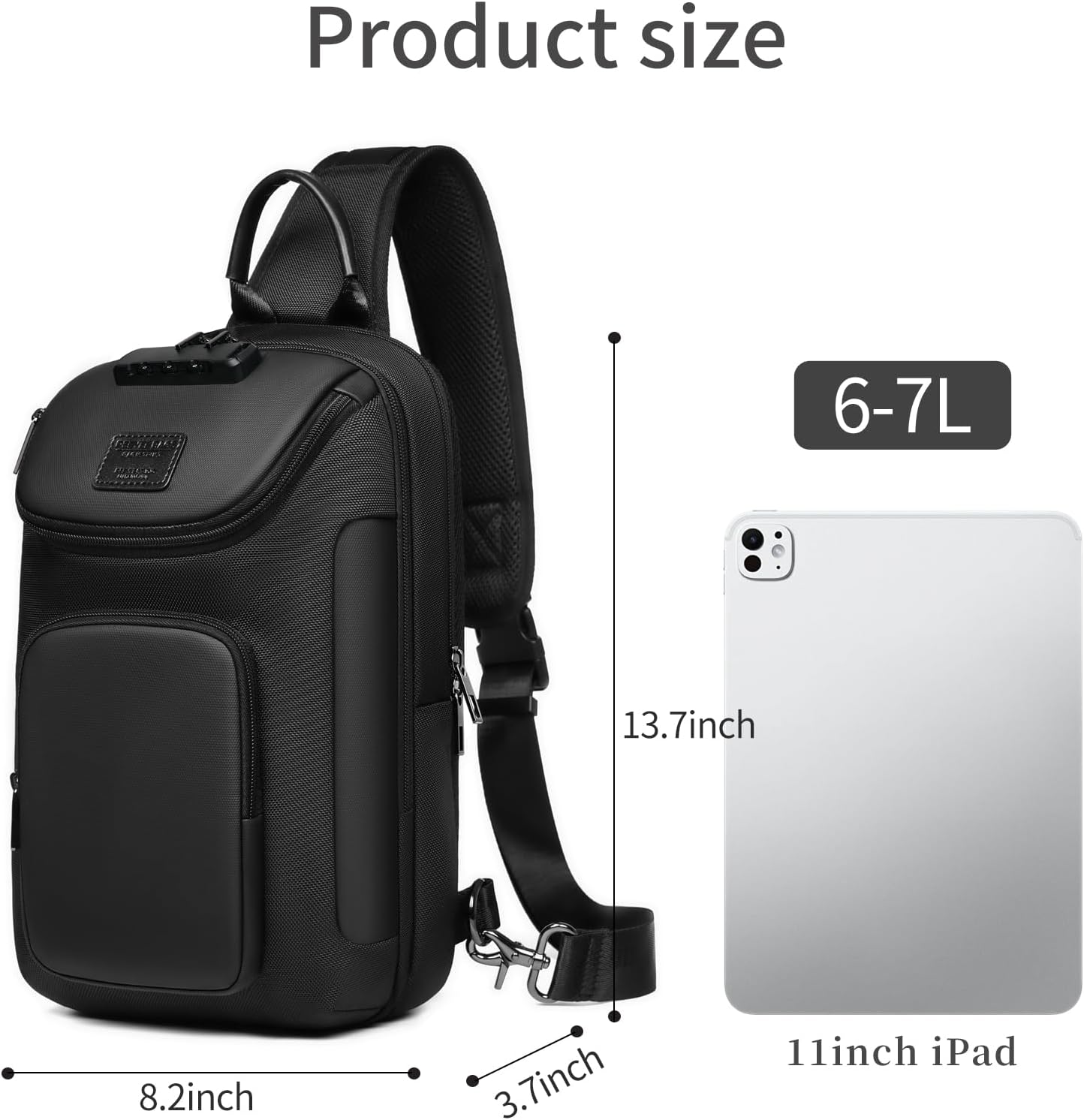 reeyee Anti-Theft Sling Bag with Lock, Waterproof Crossbody Backpack Fits 11 inch Tablet, Men's Shoulder Chest Bag - Image 2