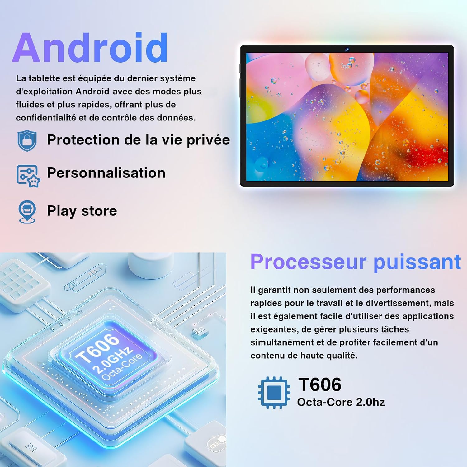 2026 Dernière Tablette Android Gemini AI, Tablette 10 Pouces 22Go RAM + 128Go ROM(TF 2To), avec 5G WiFi Octa-Core 2.0GHz, 8000mAh, GPS, Widevine L1, Tablette Tactile Noir