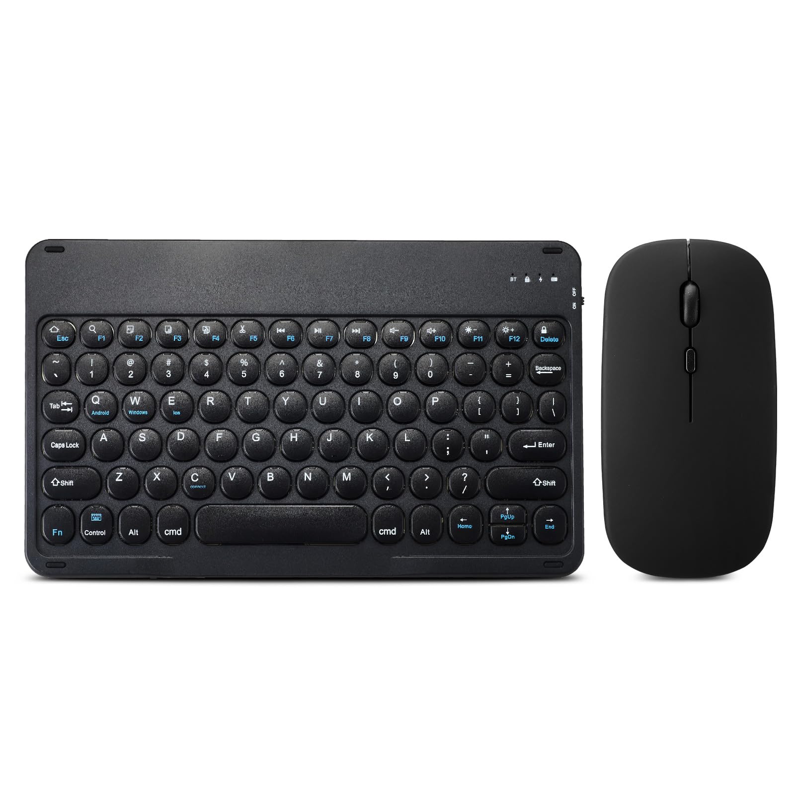 Bluetooth Keyboard & Mouse Combo For IPad - Rechargeable Wireless Set With Round Keys
