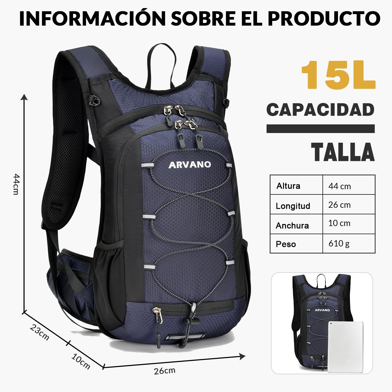 Mochila de Ciclismo MTB, 15L Ligera Mochila Bicicleta Montaña para Hombre Mujer Bici, Esqui, Correr, Senderismo, Moto Enduro, Trail Running
