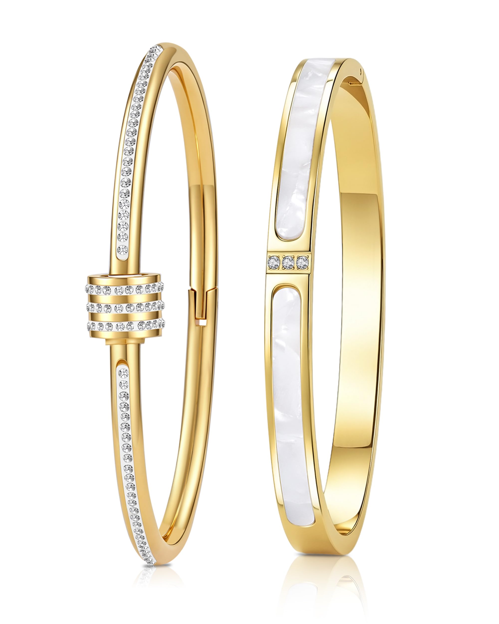 HOMEPAC 2pcs Gold Bangle Bracelets for Women, 18K Gold Plated