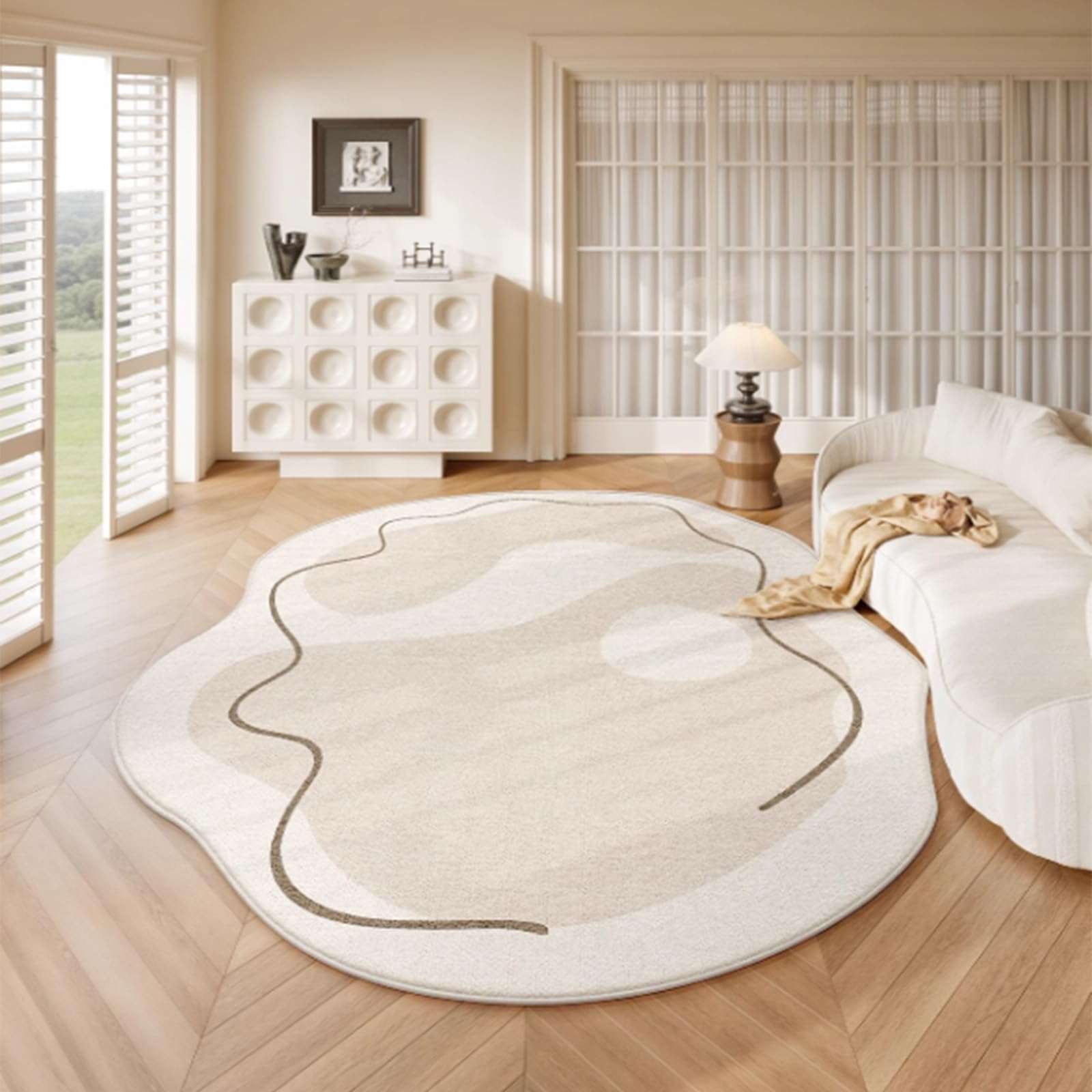 Tapis de salon antidérapant et imperméable grand format asymétrique