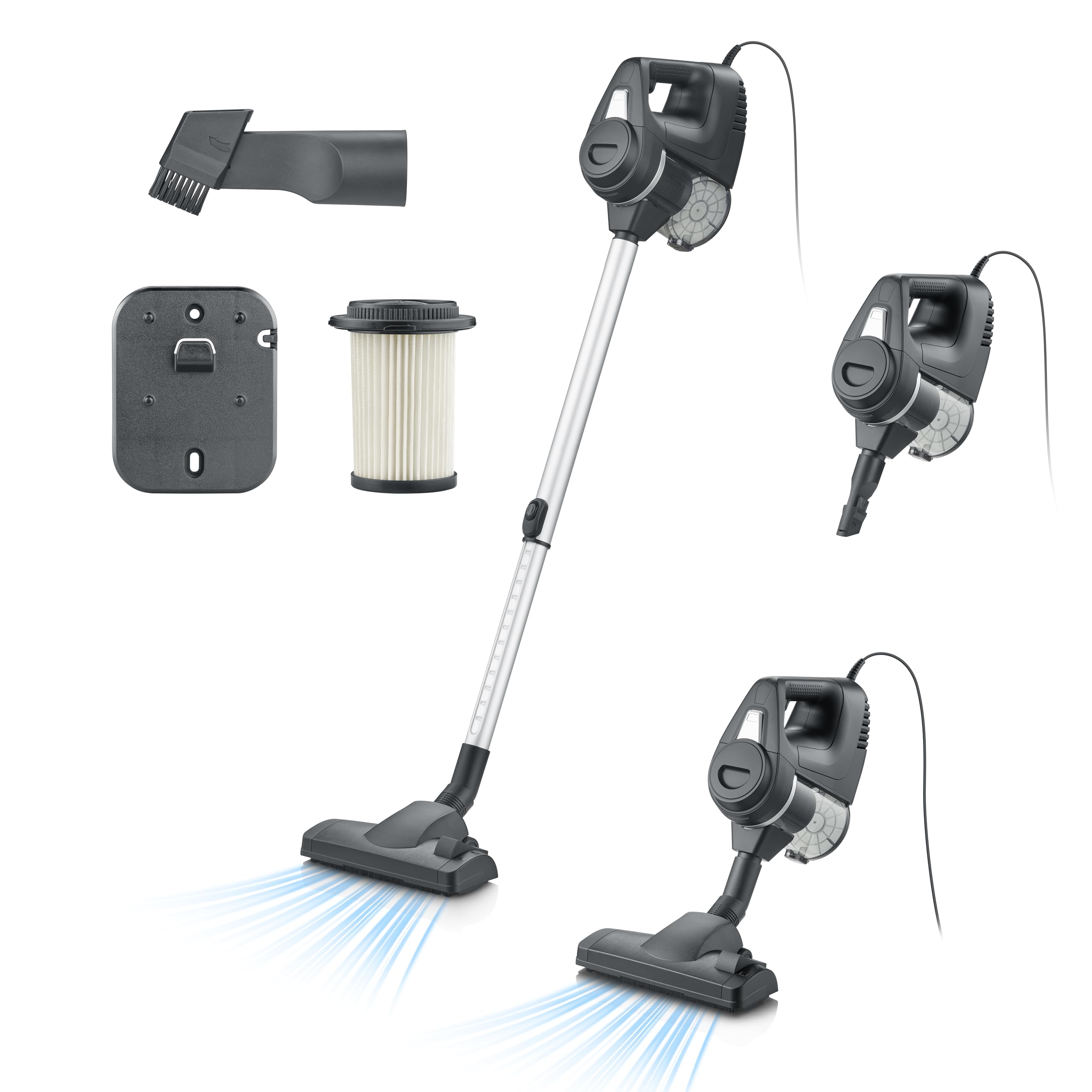 Severin Bodenstaubsauger, kompakt und leicht, beutellos, 600W Starke Saugleistung, Bodendüse für Parkett, Hartböden und Teppich, langes Kabel, Teleskoprohr, 500ml Staubbehälter, schwarz, CY 7080