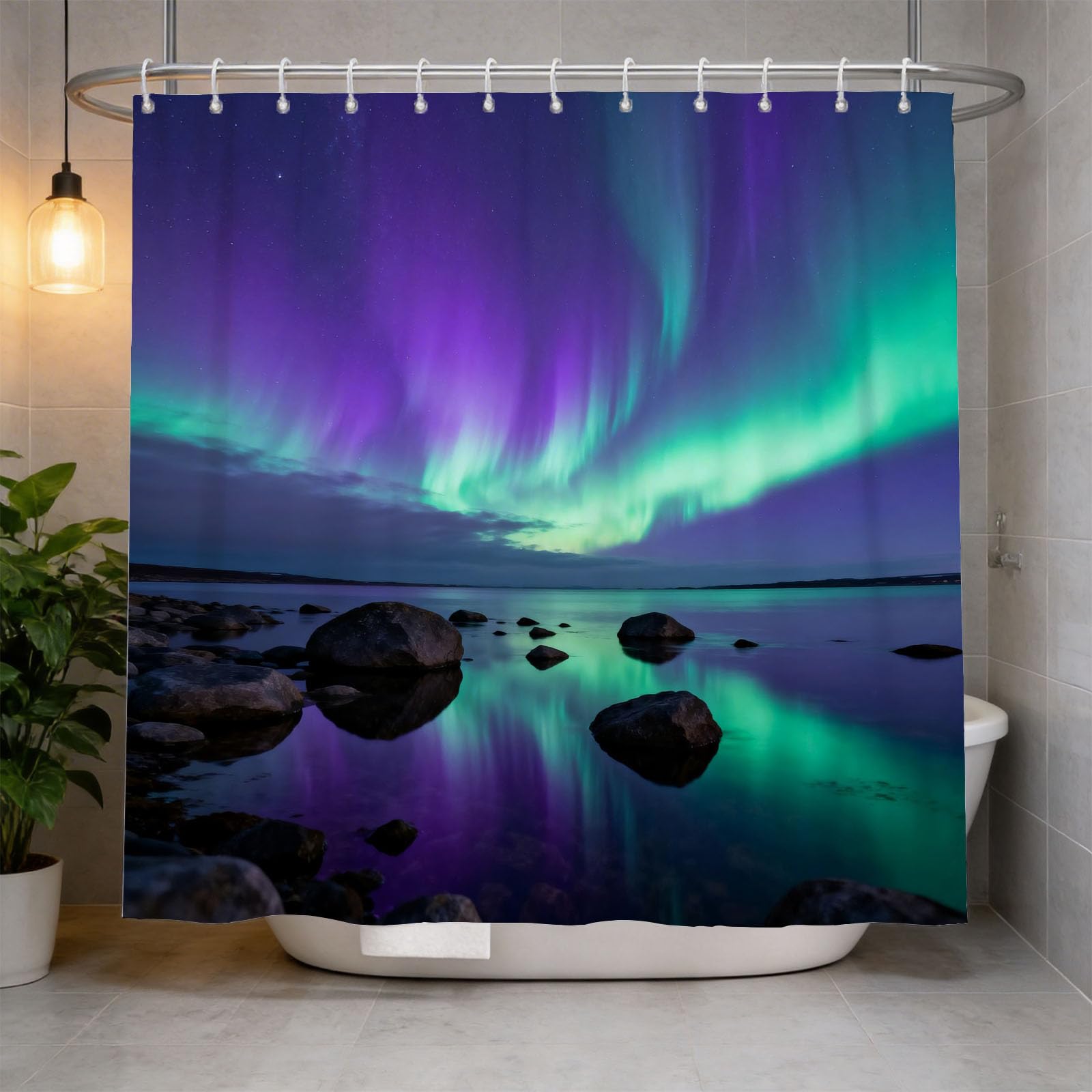 Hongduo 3D Aurora Lake Shower Curtain for Stalls Bathtubs Nature Landscape Bathroom Decor Shower Curtain Set Polyester Fabric Waterproof 180x200cm/71X79 Inch with Hooks