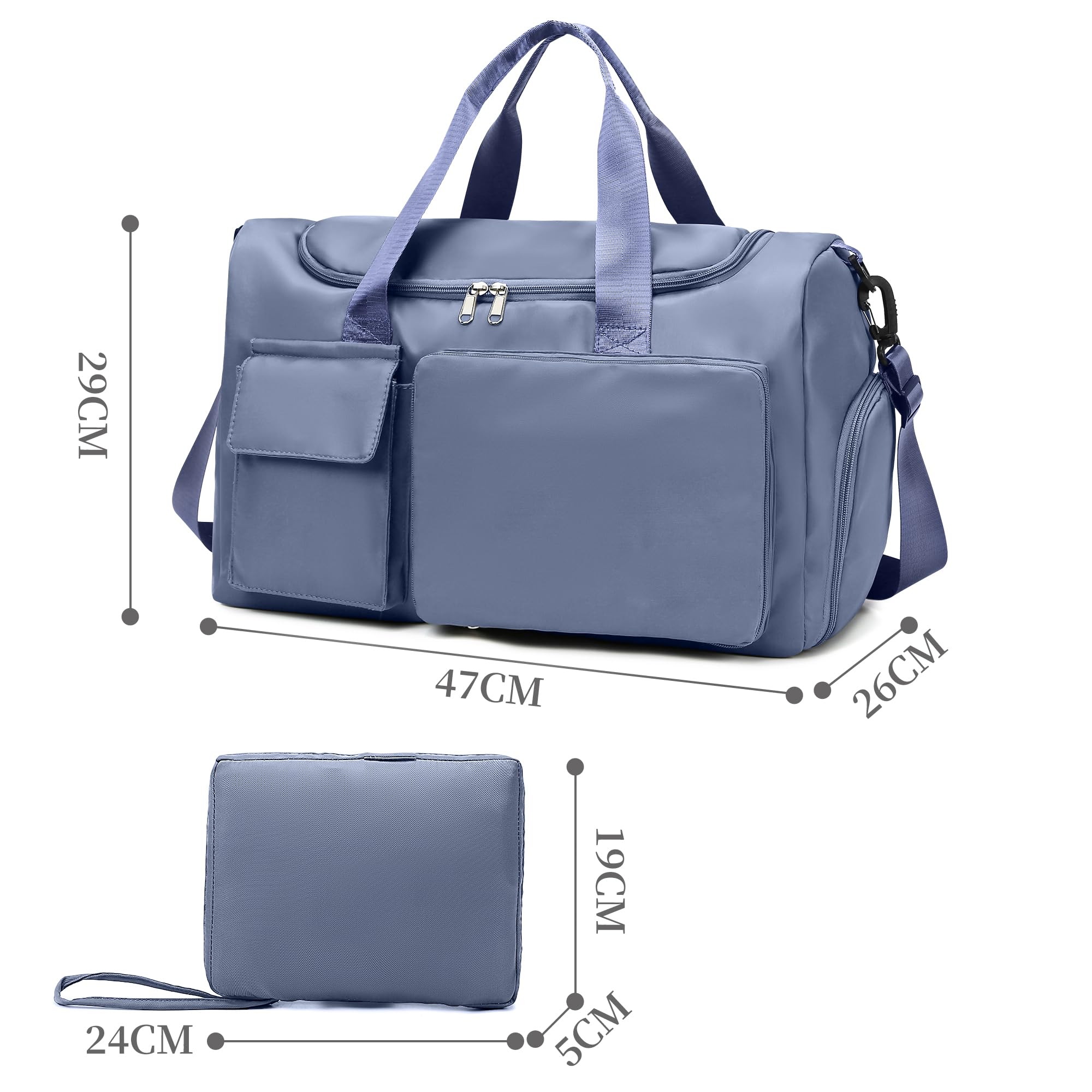Supercenter Gym Bag, For Both Men and Women, Foldable, With Shoe Compartment and Wet/Dry Compartment, Blue, 18.5x11.4x10.2 inches, Stylish and Simple Large Capacity Gym Bag
