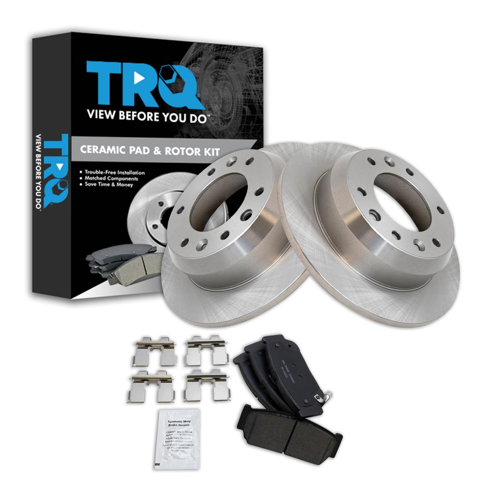 TRQ Rear Brake Pad and Rotor Set Ceramic Compatible with 2007 Hyundai Entourage 2006 Kia Sedona