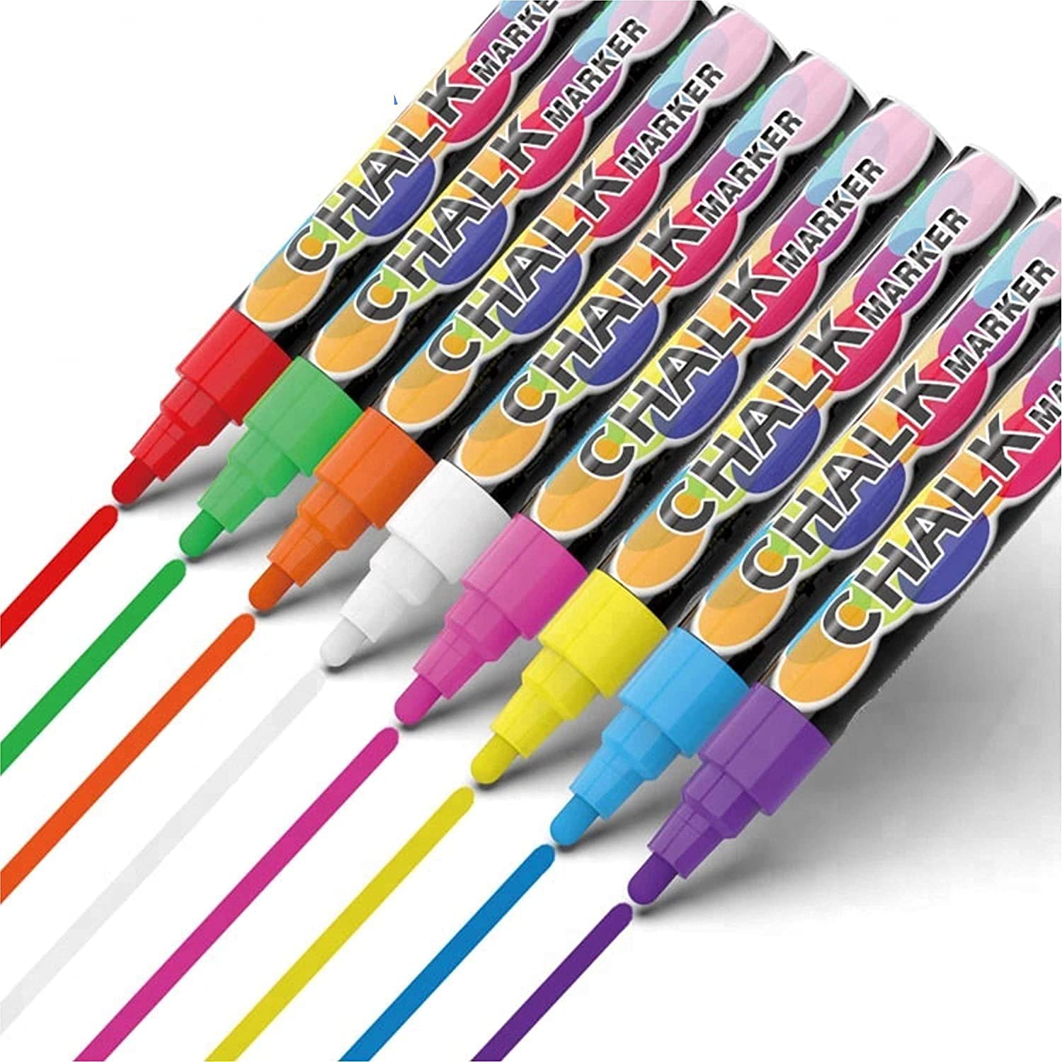 Chalk Markers for Blackboards - Use as Glass Window Markers, Mirror Pens, Blackboard or Chalkboard Markers - 8 Bold Neon Colors - Wet or Dry Erase Chalk Pens for Easy Clean Up (Pack Of 8)