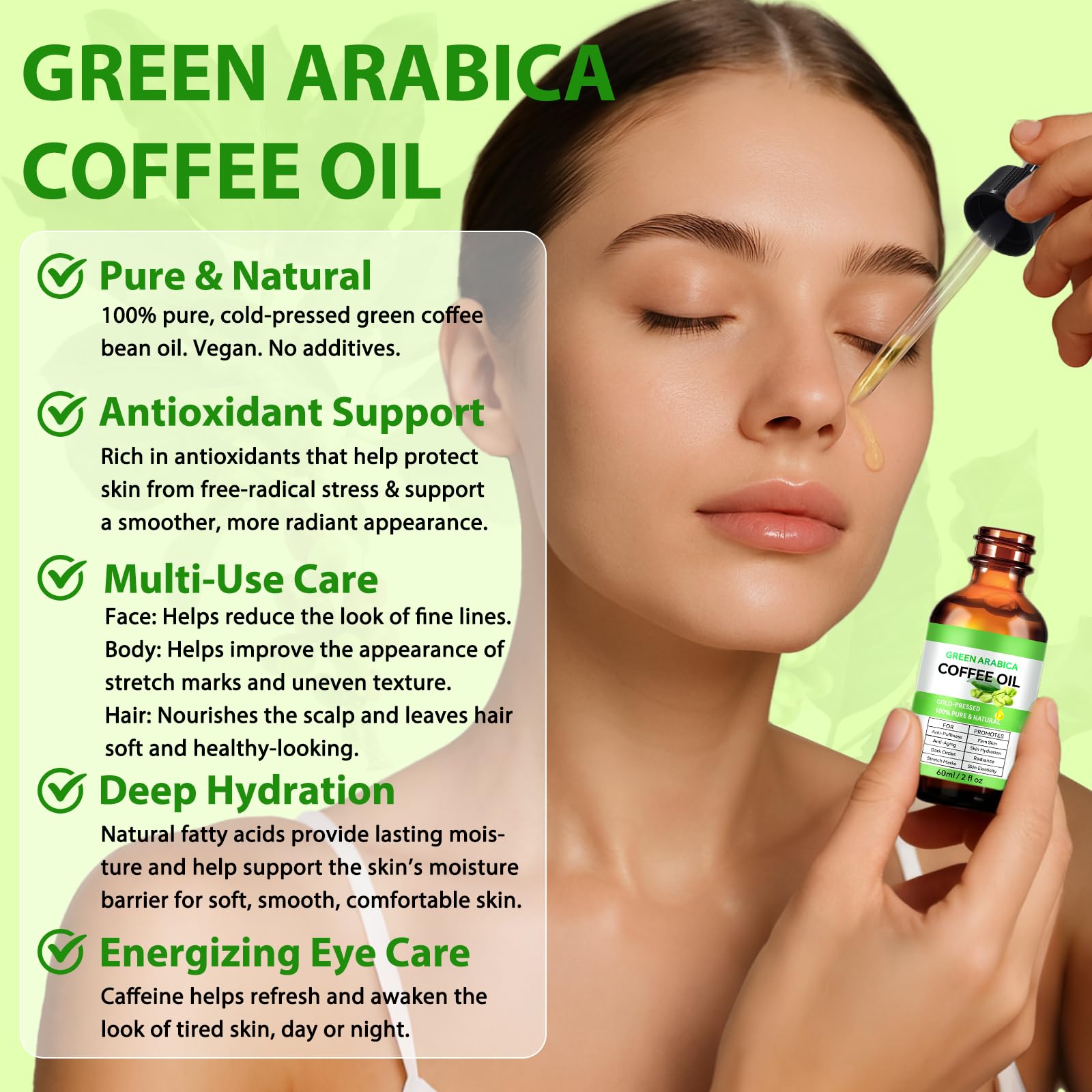 Olio da caffè contro le rughe, 60 ml, olio da caffè puro e naturale al 100%, contro le rughe per il viso e i capelli del corpo, olio di caffè per il viso, anti-muffiness & Firm Skin | Olio di caffè