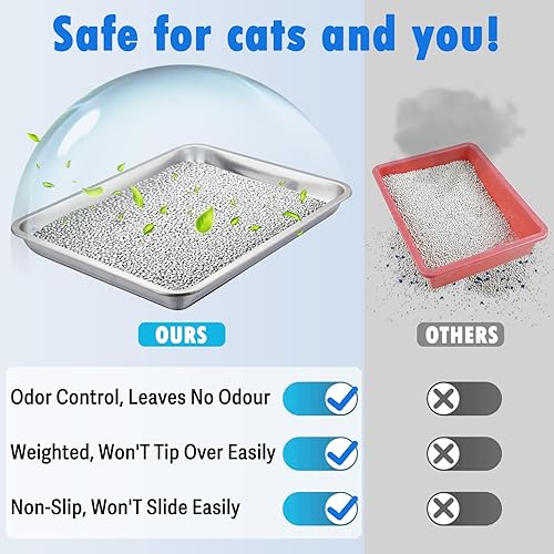 Miniatura 2 de BNOSDM Caja de arena para gatitos de acero inoxidable, 6 piezas, bandeja de arena pequeña y poco profunda para gatos con cuchara, bandeja de arena