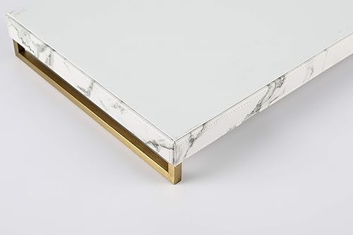 Miniatura 7 de WV - Bandeja para servir de piel sintética con mango de acero inoxidable cepillado Ti-Gold, con textura de papel rugoso o mármol.