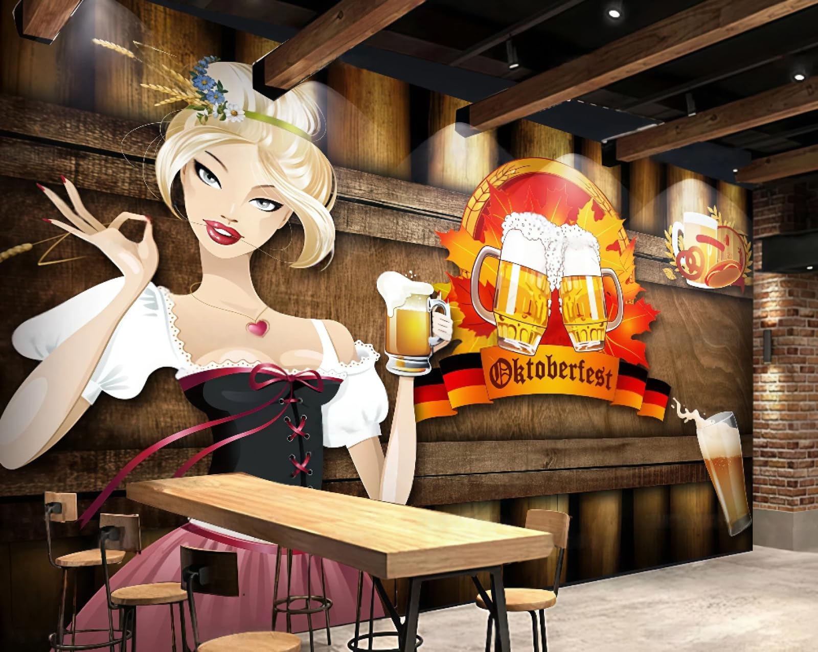 Papier peint bois 3D trompe l'œil pour mur de restaurant et café vintage