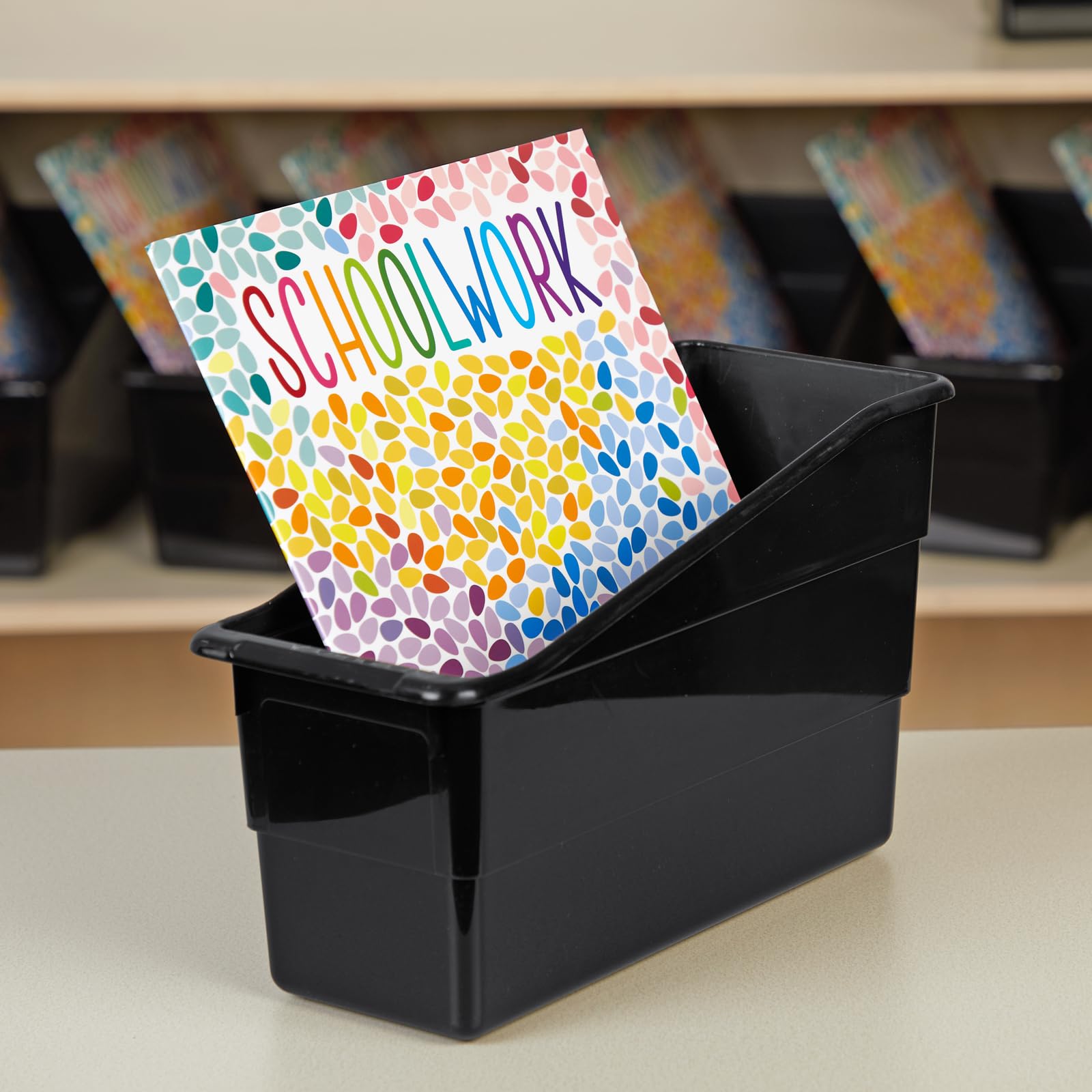 Really Good Stuff Rainbow Organizing Bins, Premium Plastic Book Holders with Name Labels, Vertical Storage & Organization for Classroom & Home