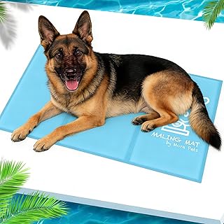 Kühlmatte für Hund, Dicke Kühldecke Hunde, Kühlkissen mit Ungiftiges Gel für Mittlere Groß Haustiere, Hundekühlmatte Selbstkühlend, Langlebige Hundedecke Kühl Kühlende Hundematte - L 90x50 cm, Blau