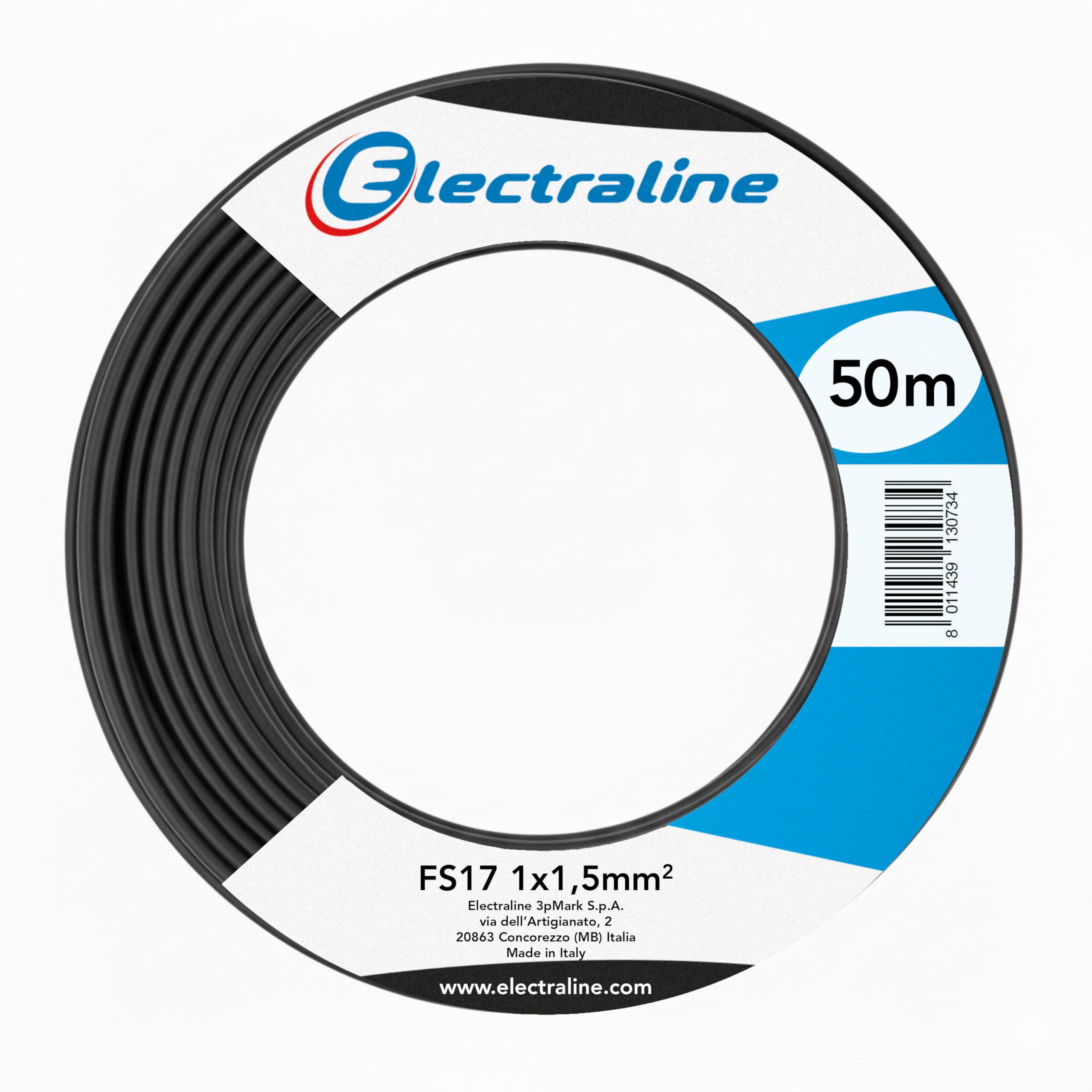 Electraline 13073 Cavo Unipolare FS17, Sezione 1 x 1,5 mm², Nero, 50M