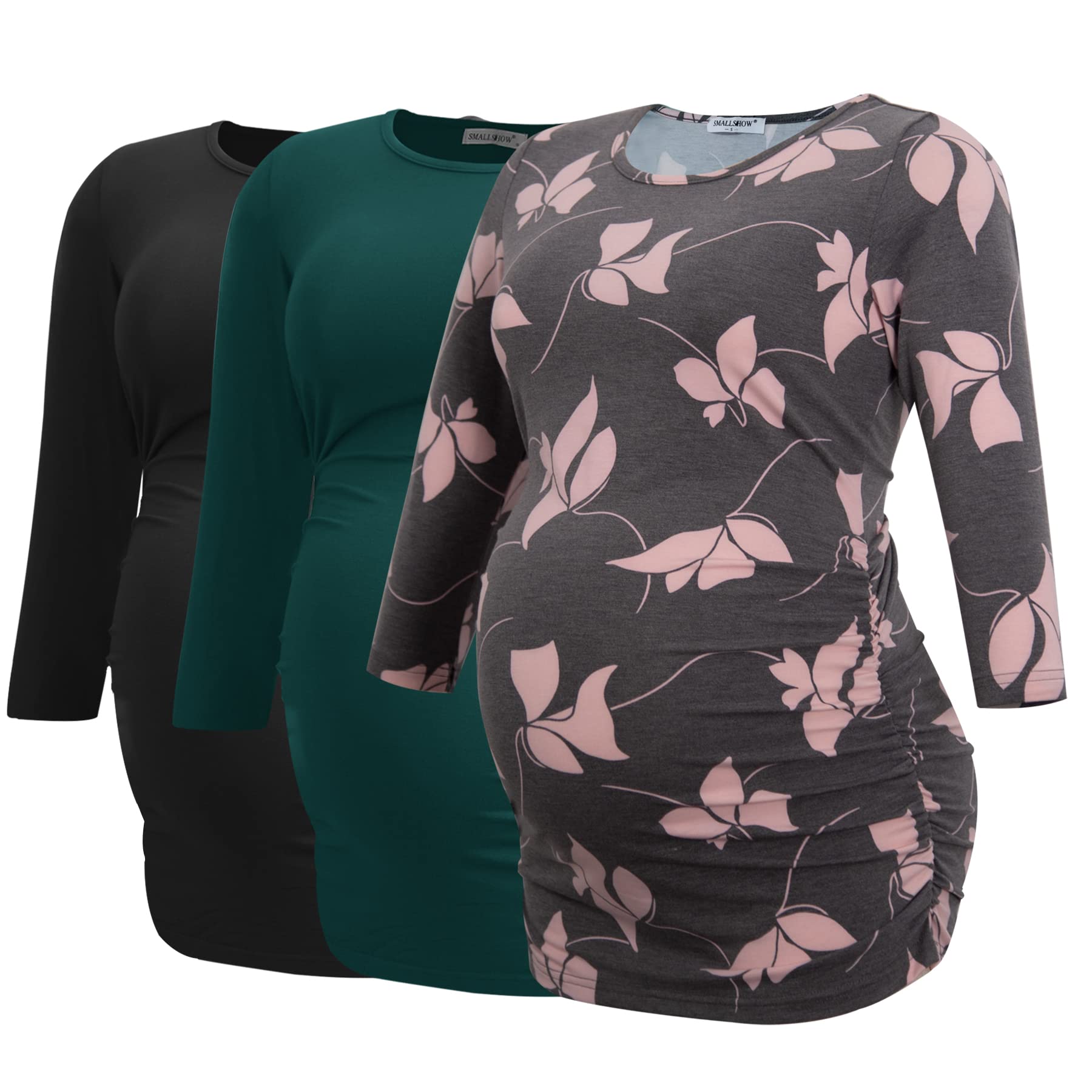 Smallshow Maternity Clothing Tops Side Ruched Pregnancy Clothes for Women 3-Pack — view 43