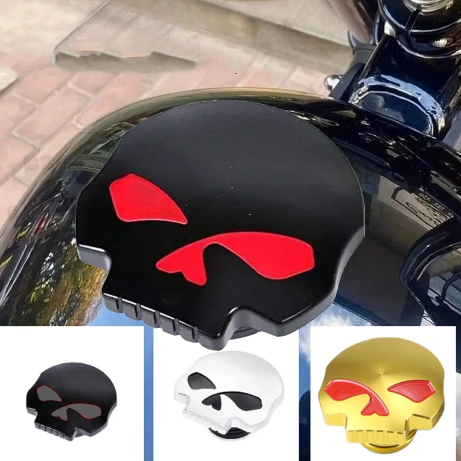 Tappo Serbatoio Compatibile Con Xl883 Xl120 Dana | Tappo Serbatoio Carburante Con Teschio Per Modifica Della Motocicletta. Tappo Serbatoio Carburante Retrò(Silver Black)