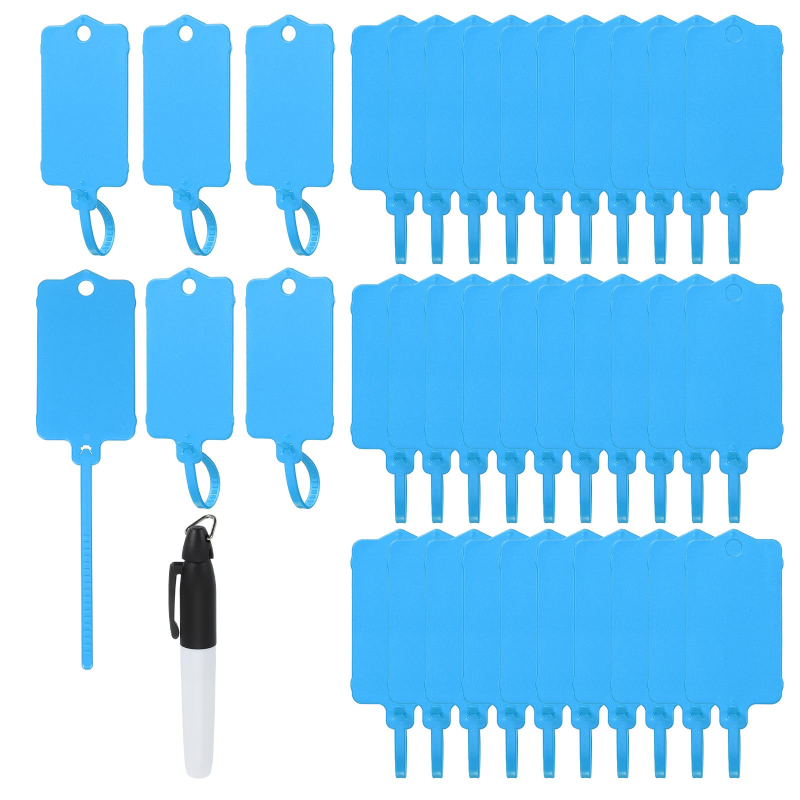PATIKIL Plastic Tags 2.48"x1.46", 100 Pcs Blank Waterproof Shipping Label Security Seals Writable Hanging Tags Ties with Marker Pen for Labeling Luggage Logistics, Blue