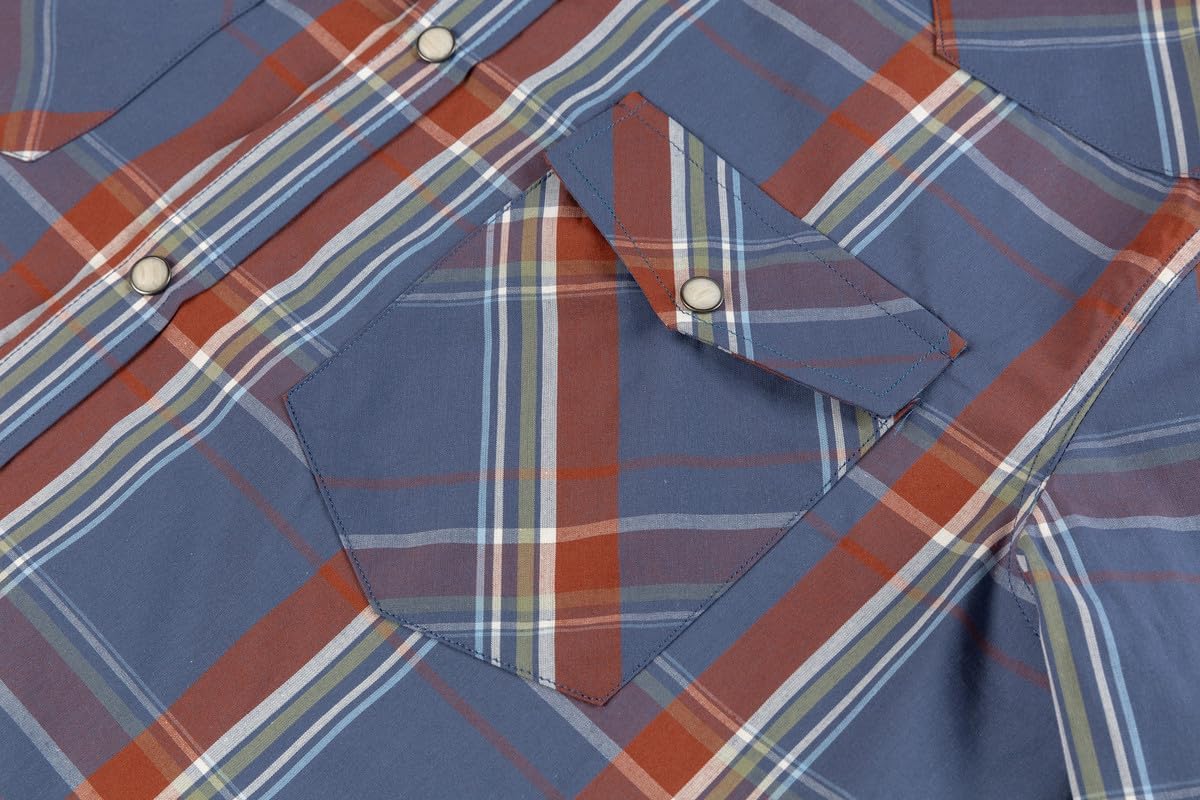 Men’s Western Cowboy Shirts-Long Sleeve Snap Button Plaid Shirt, Regular Fit Cotton Casual Shirt - Image 5