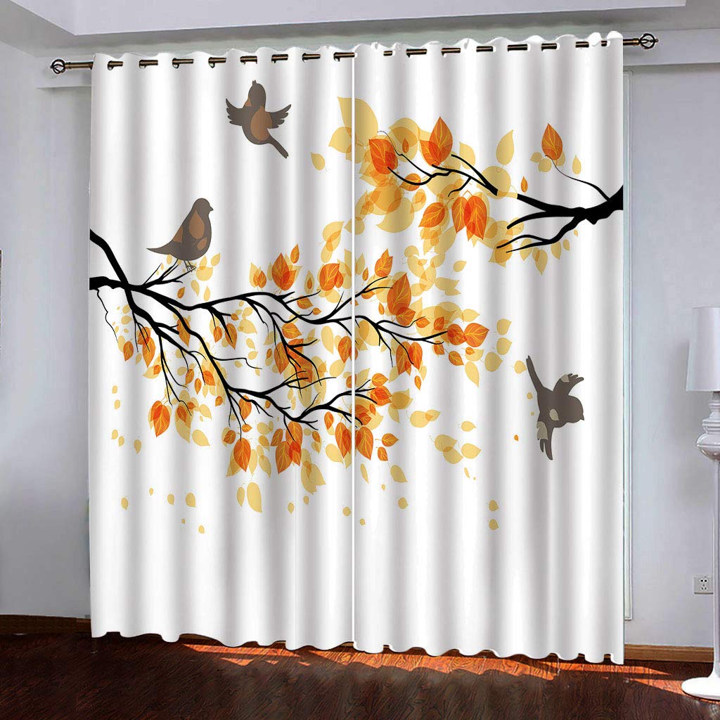 Rideaux occultants blancs à motifs oiseaux 132x160cm | Paire de draperies opaques pour salon