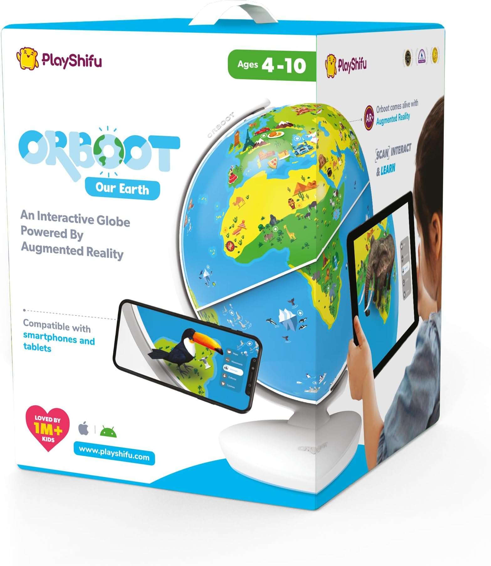 PlayShifu Educational Globe for Kids - Orboot Earth Interactive AR World Globe | 400 Wonders, 1000+ Facts | STEM Toy Gifts for Kids 4-10 Years | Orboot Blue Version (Blue)