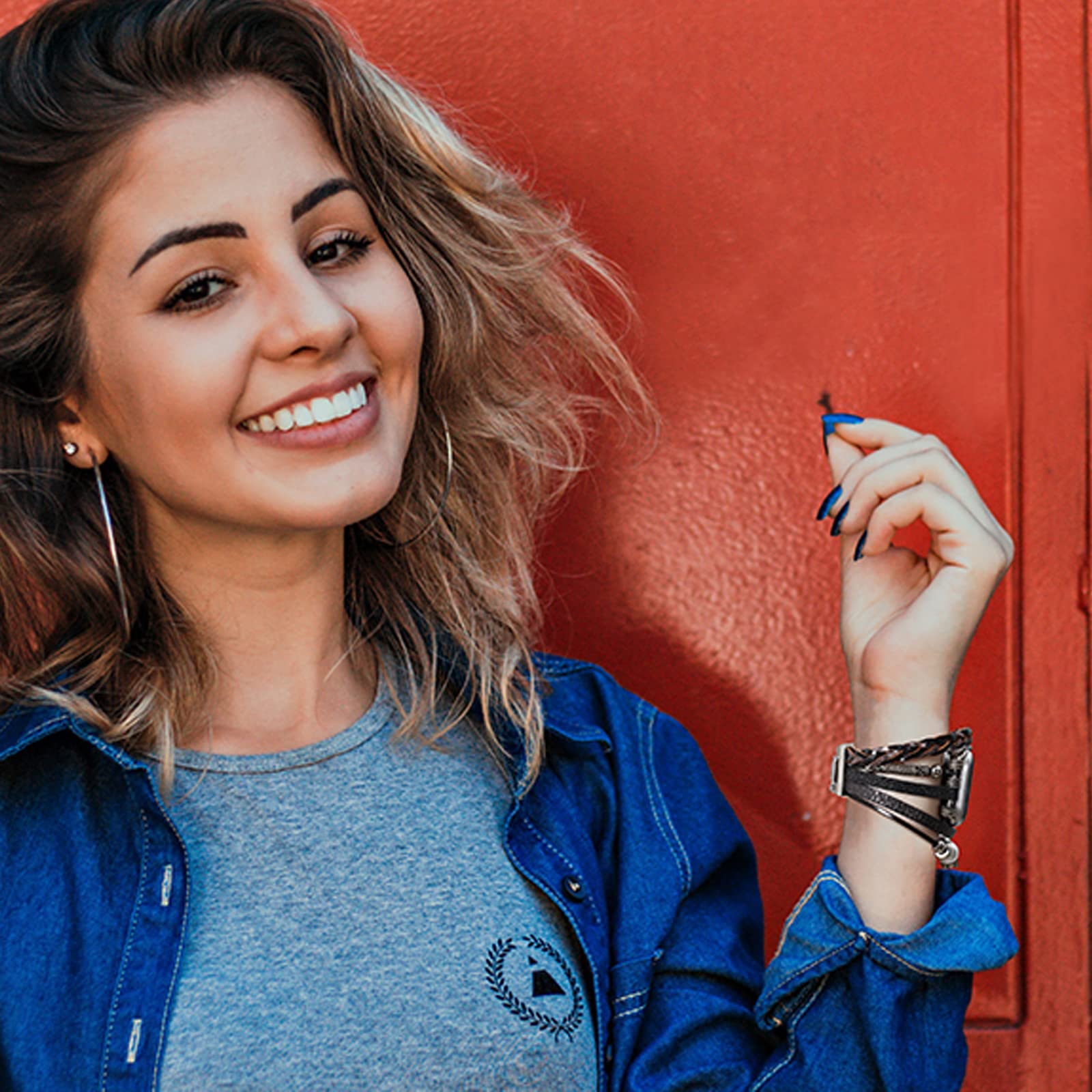 Fivoilin Boho Leather Wrap Band Compatible with Google Pixel Watch 2 (2023)/ Pixel Watch 2022, Posh Leather Bracelet Jewelry Watch Strap Wristband for Women Men, Silver