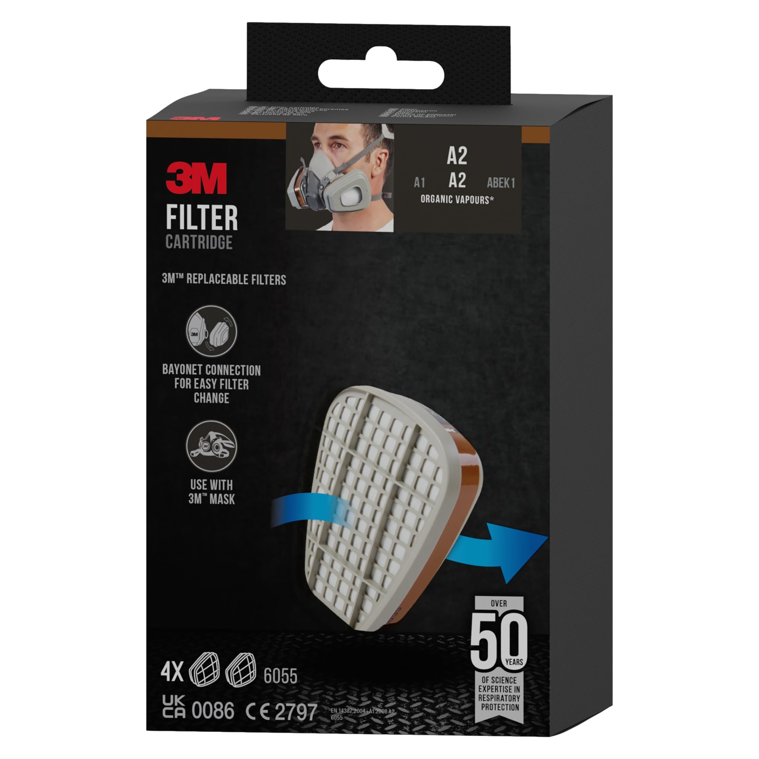 3M Filterpatrone 6055, A2 Organische Dämpfe, 4 Paar/Packung