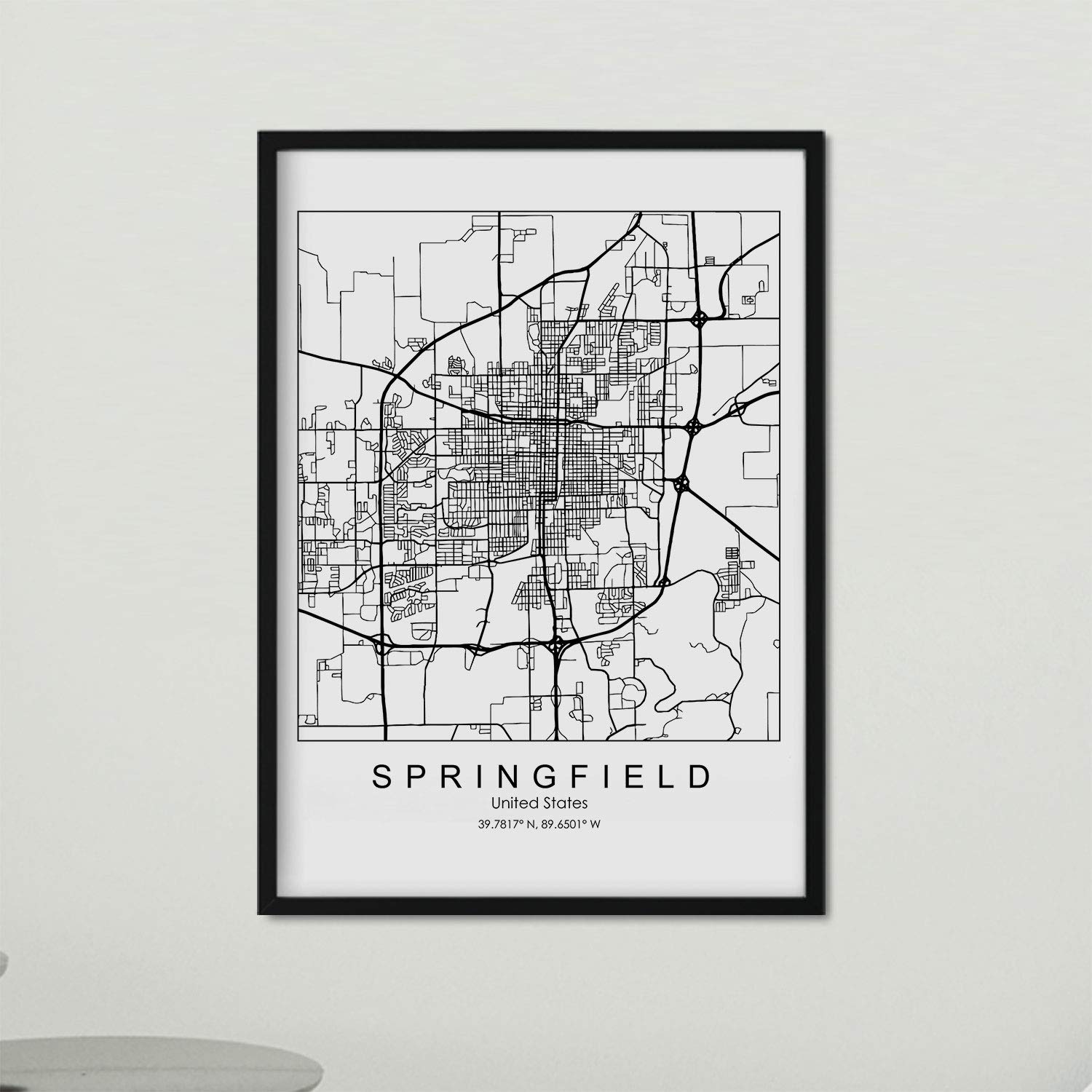 Nacnic Poster with map of Springfield. US film with images of maps and roads of major US cities. A3 size