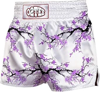 O2TEE Unisex Sakura Muay Thai Shorts for Women Men Gym Boxing Kickboxing