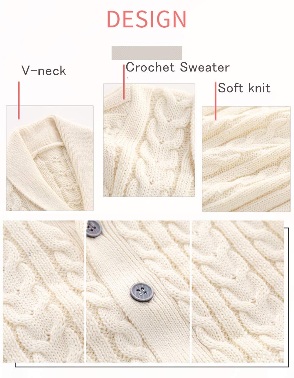 Feidoog Dziecięcy sweter z dzianiny z guzikami, dekolt w serek