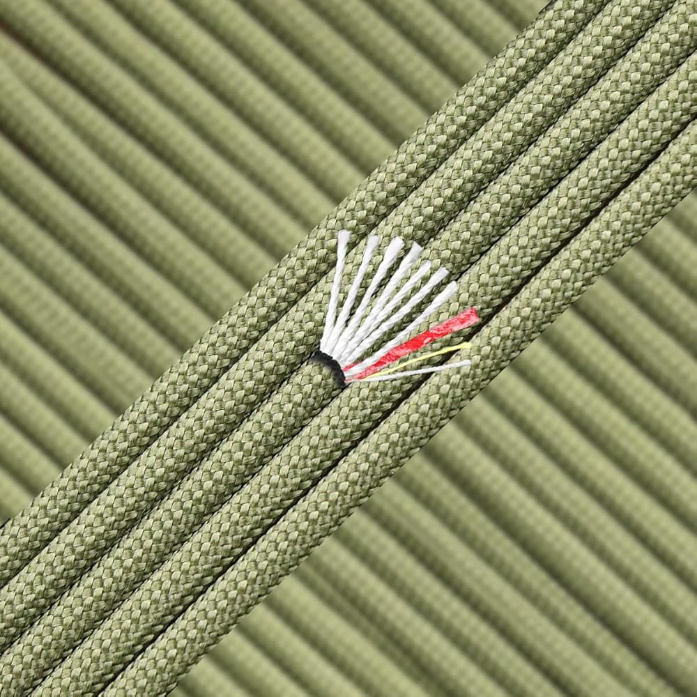 PSKOOK Survival Paracord Parachute Fire Cord Survival Ropes Red Tinder Cord PE Fishing Line Cotton Thread 7 Strands Outdoor (Army Green, 25 Feet)