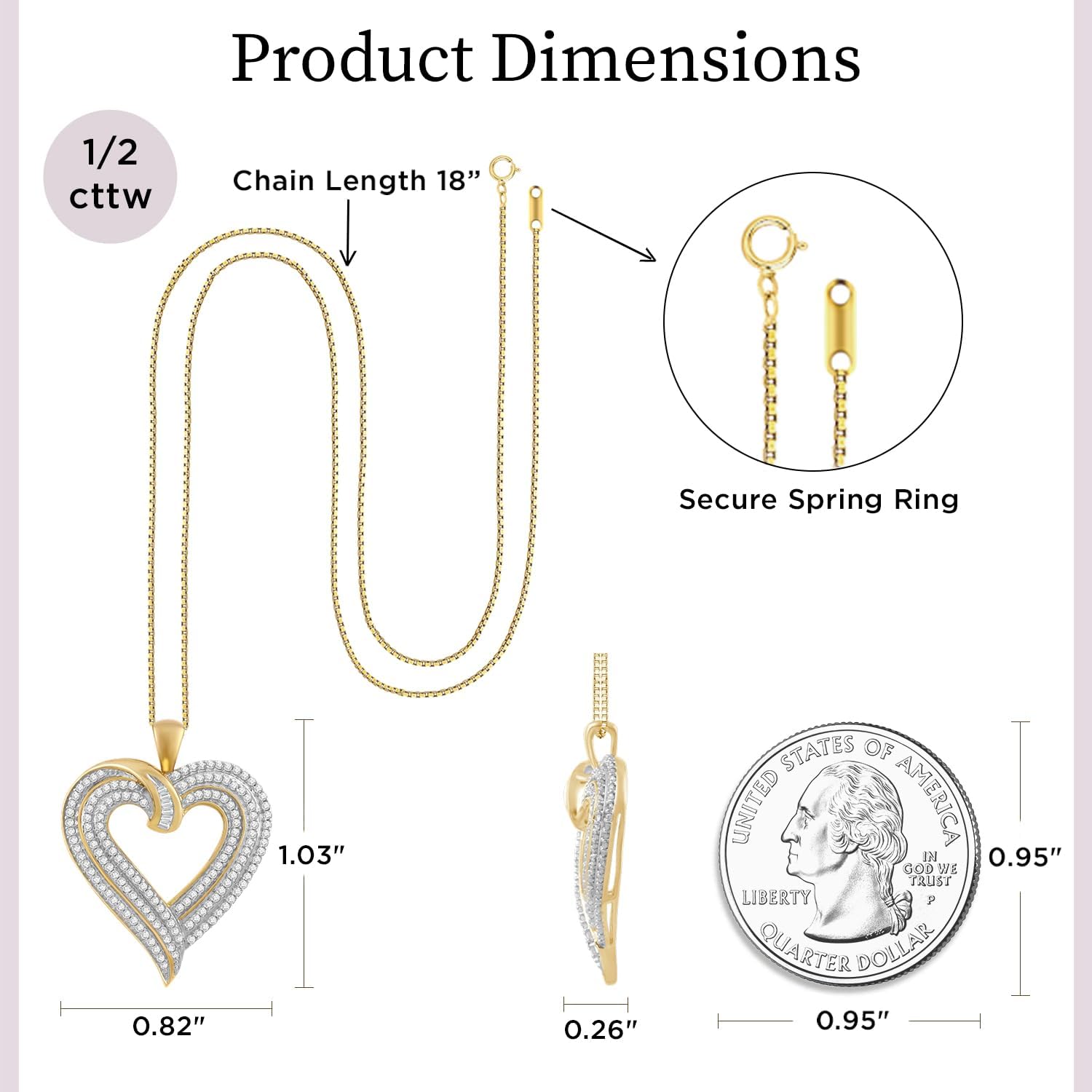 Jewelili Heart Necklace Pendant with Natural White Round and Baguette Diamonds 1/2 Cttw in 10K White or Yellow Gold 18" Box Chain