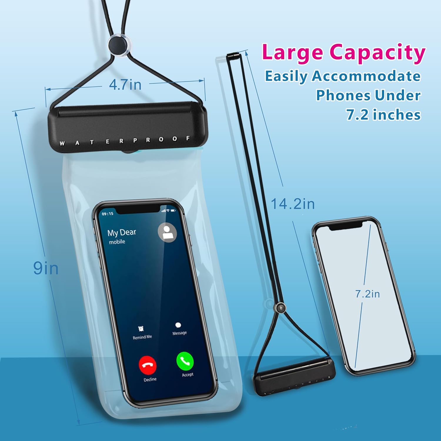 [2 Pack Universal Waterproof Phone Pouch，IPX8 Water Proof Cell Phone Dry Bag for iPhone 15 14 13 12 11 XS XR X Pro Max Plus Mini, Diving Beach Fishing Dry Bags Waterproof (Black/Gray)