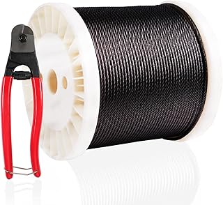 1/8 Inch 300FT Black T316 Stainless Steel Wire Rope Railing Cable Marine Grade Cable for Black Deck Railing Stairs Balustrade and Fences Flexible 7 X 7 Strands Construction Includes Cable Cutter