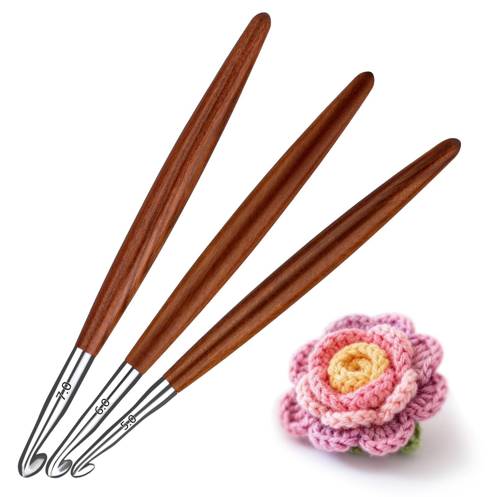 Lunarm Crochet Hooks Ergonomic Crochet Aluminum Hooks Set Size 5mm 6mm 7mm