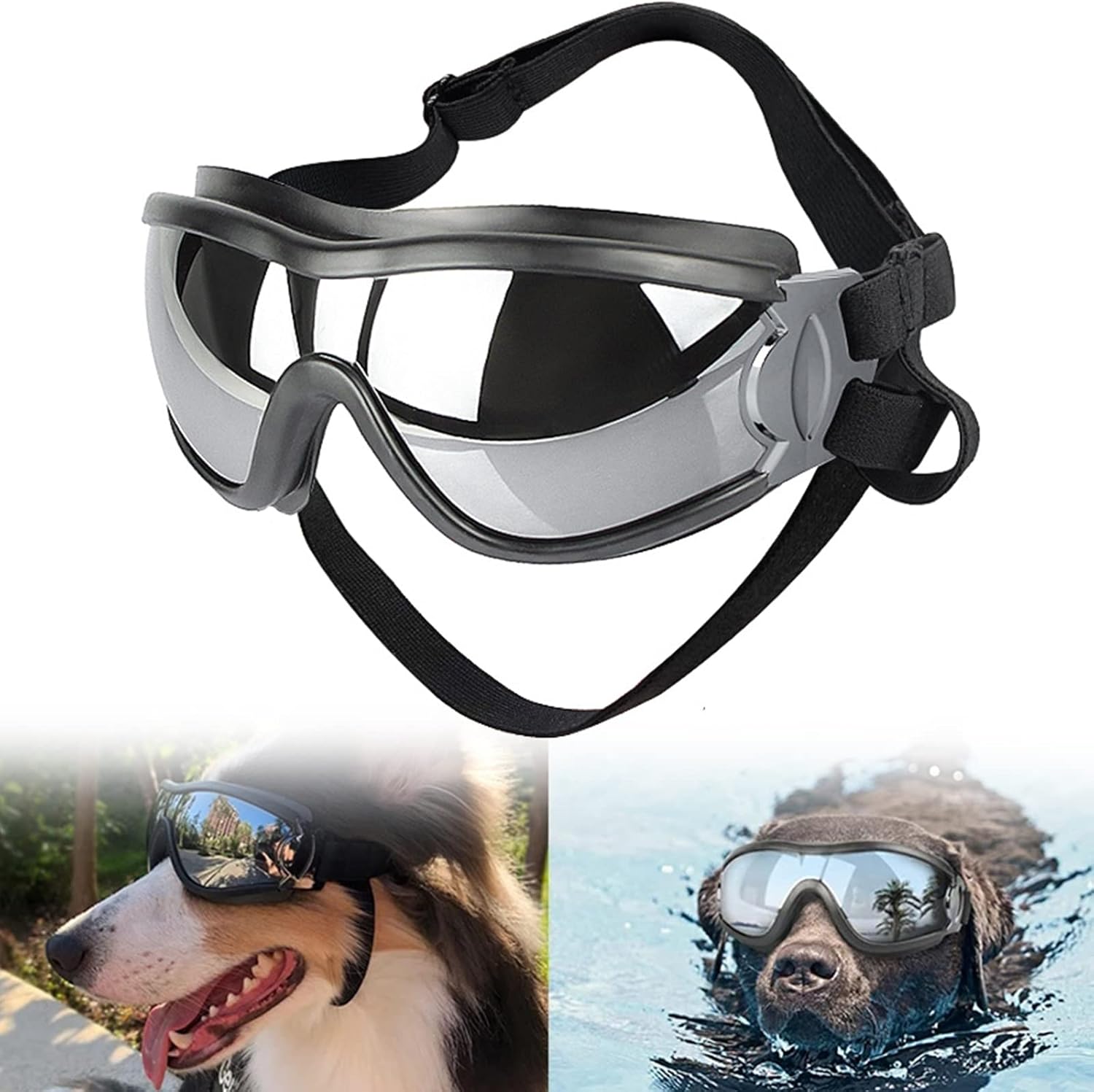 Dog Sunglasses Dog Goggles UV Protection Goggles Eye Wear Protection with Adjustable Strap Waterproof Doggy Sunglasses Dog Snow Goggles for Medium to Large Dog