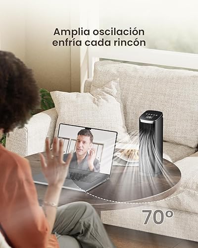Miniatura 6 de Ventilador para dormitorio, ventilador de torre de 13 pulgadas con control remoto, 4 modos, 4 velocidades máximas de 24 piess, ventilador de