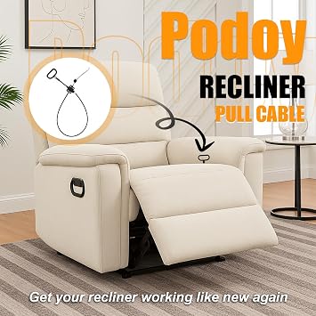 Podoy Recliner Cable Replacement 44.5 with D-Ring Pull Handle & S-Tip Hook, Recliner Release Cable with 4.92 Exposed Cable Length, Replacement Parts for Couch Chair Sofa Recliners