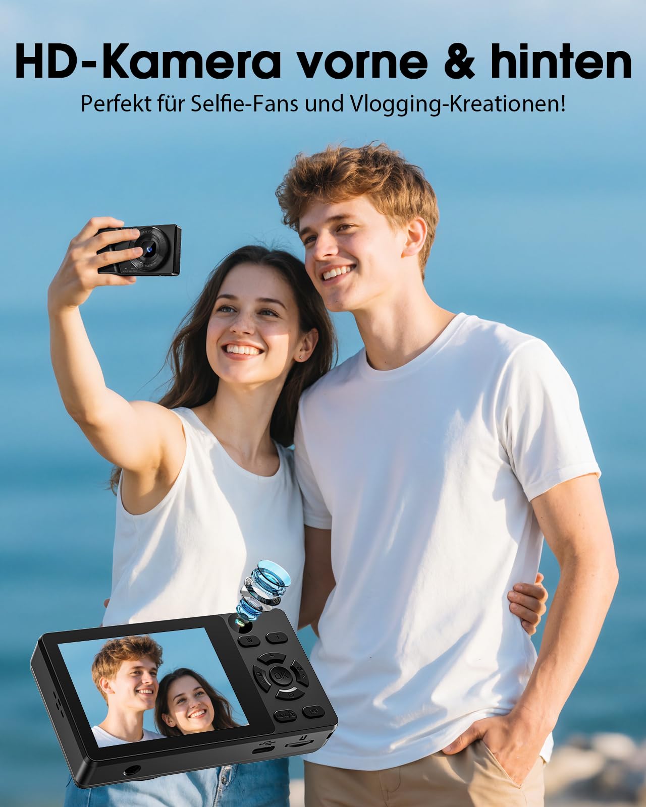 Digitalkamera 64MP 4K Doppelobjektiv Zinklegierung 2000mAh Akku 2,8" LCD 18X Digitalzoom Autofokus Kompaktkamera Schwarz