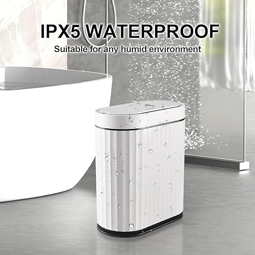 Miniatura 6 de ELPHECO Basurero de baño con tapa de 2 galones con sensor pequeño, delgado y inteligente, papelera automática impermeable, cubo de basura estrecho