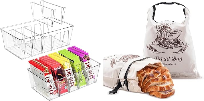 Puricon Pantry Organization and Storage Bins for Kitchen Fridge Bundle with Reusable Beeswax Bread Bags for Homemade Bread