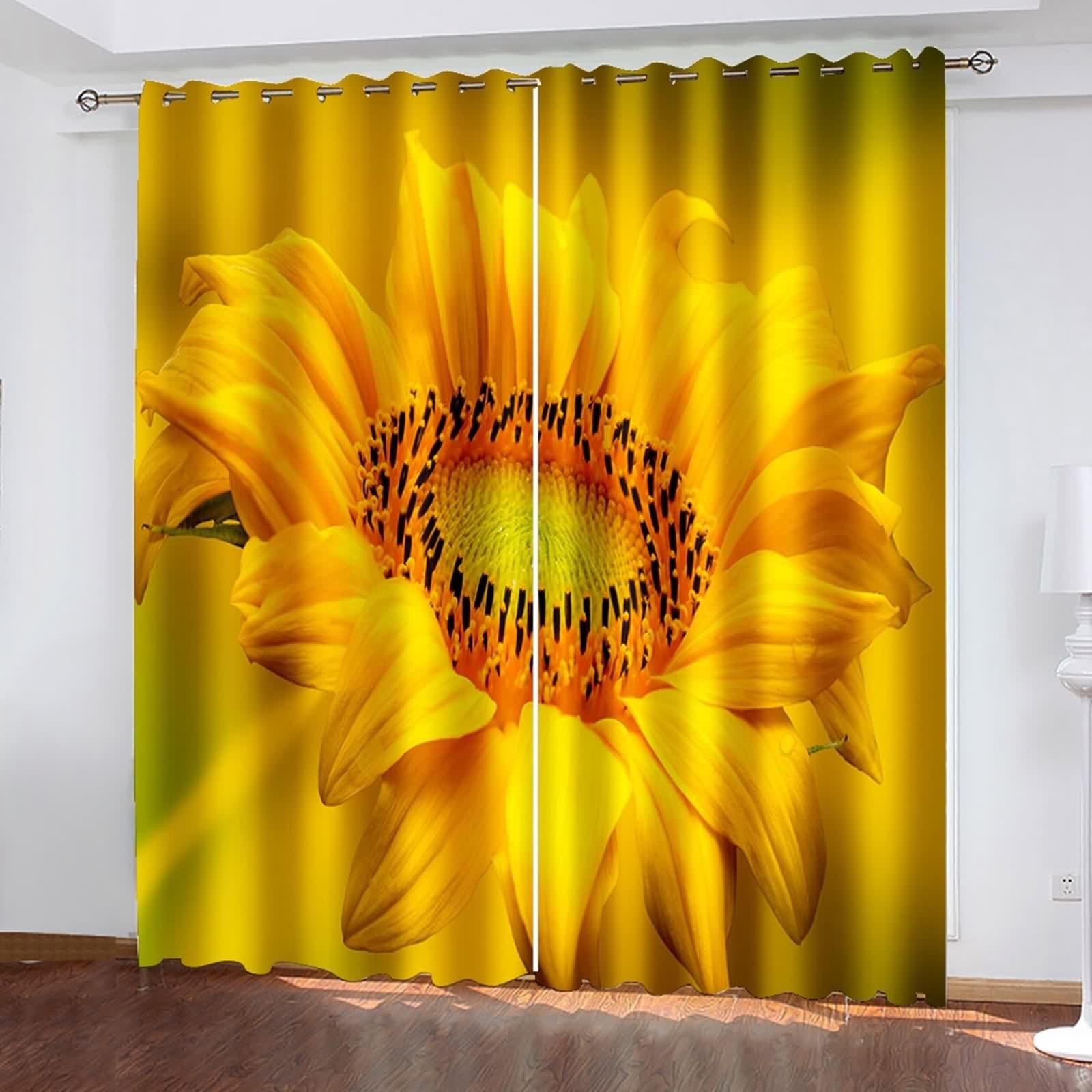 Rideau Jaune Occultant, Rideau Occultant Salon Polyester Tournesol Décoration Chambre 96L x 138H CM Lot de 2