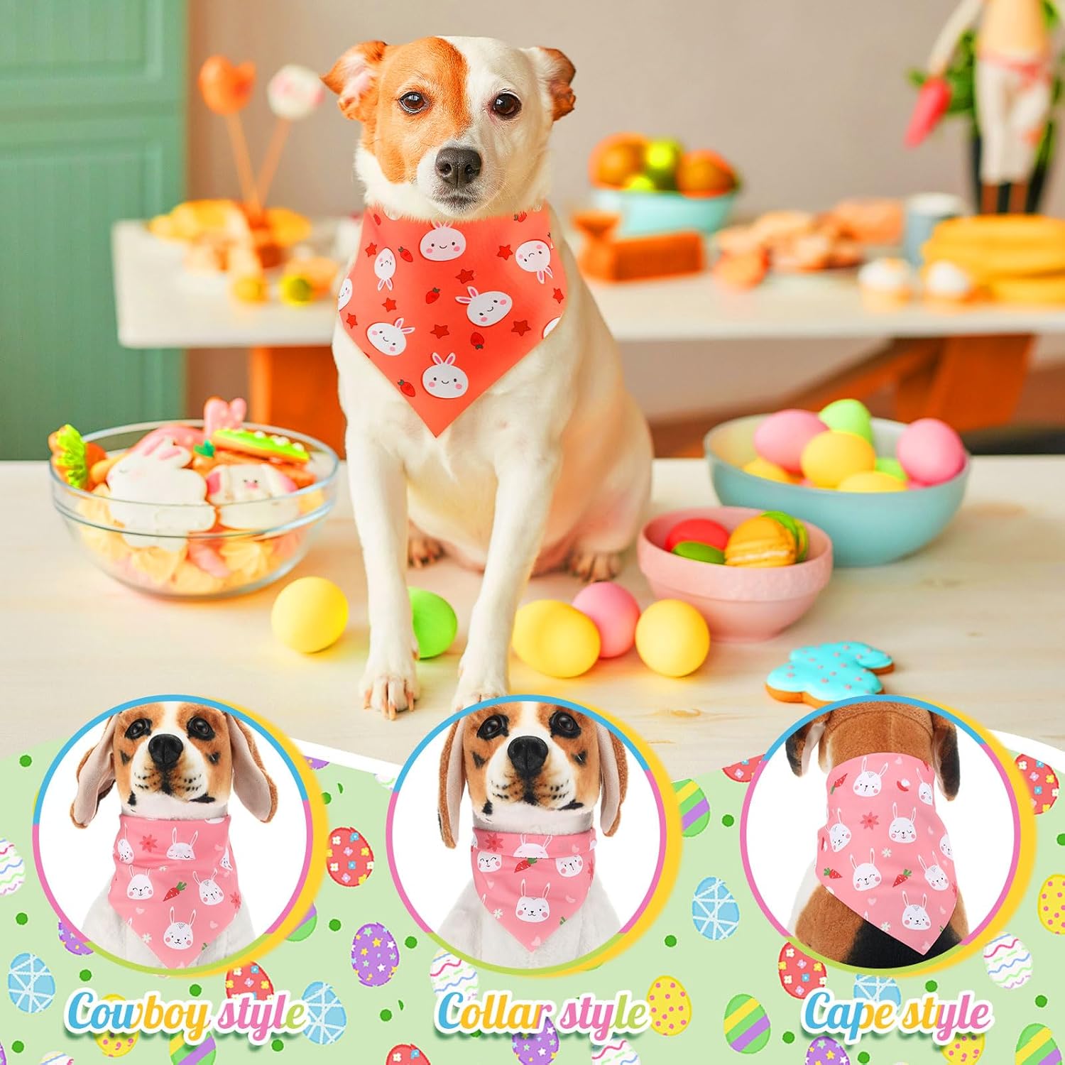 Aliceset 240 Pcs Easter Day Dog Bandana Bulks Rabbit Carrot Bunny Egg Patterns Printing Dog Kerchief Set Bibs Triangle Pet Scarf Soft Pet Gifts Daily Cat Costume Accessories for Small and Medium Puppy