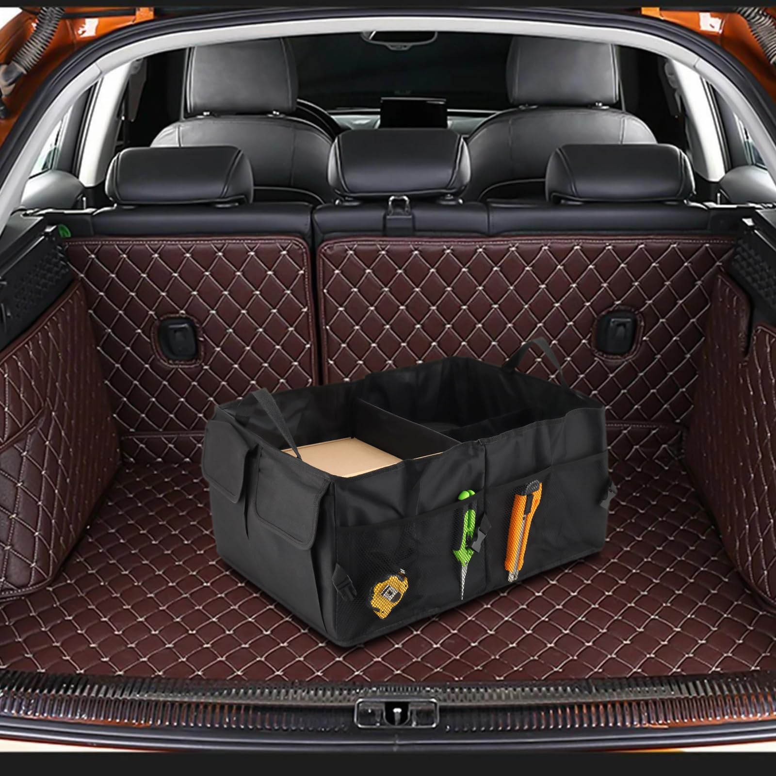 FUNSUEI 3 organizer per la spesa per bagagliaio, organizer pieghevole per bagagliaio, borsa della spesa nera, organizer per bagagliaio auto, grandi scatole portaoggetti per tutti i veicoli, 56 x 39 x