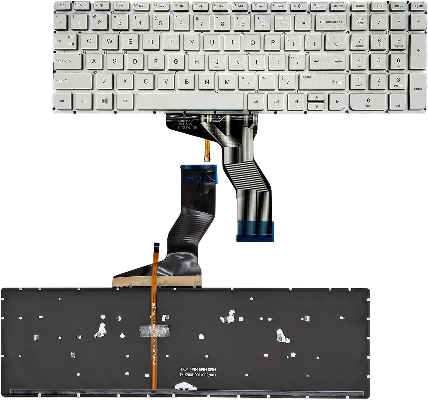 Replacement Laptop Keyboard Backlit Compatible with HP Pavilion 15-AU 15-BC 15-AW 15-AB 15-AK US Keyboard Without Pointer Silver