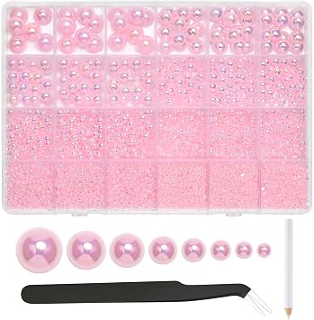 NACHLYNN 12000 Pcs Half Pearl Bead 8 Sizes AB Light Pink Flatback Pearl Beads for Crafts Graduation Cap Embellishment Shoes Phone Case Making