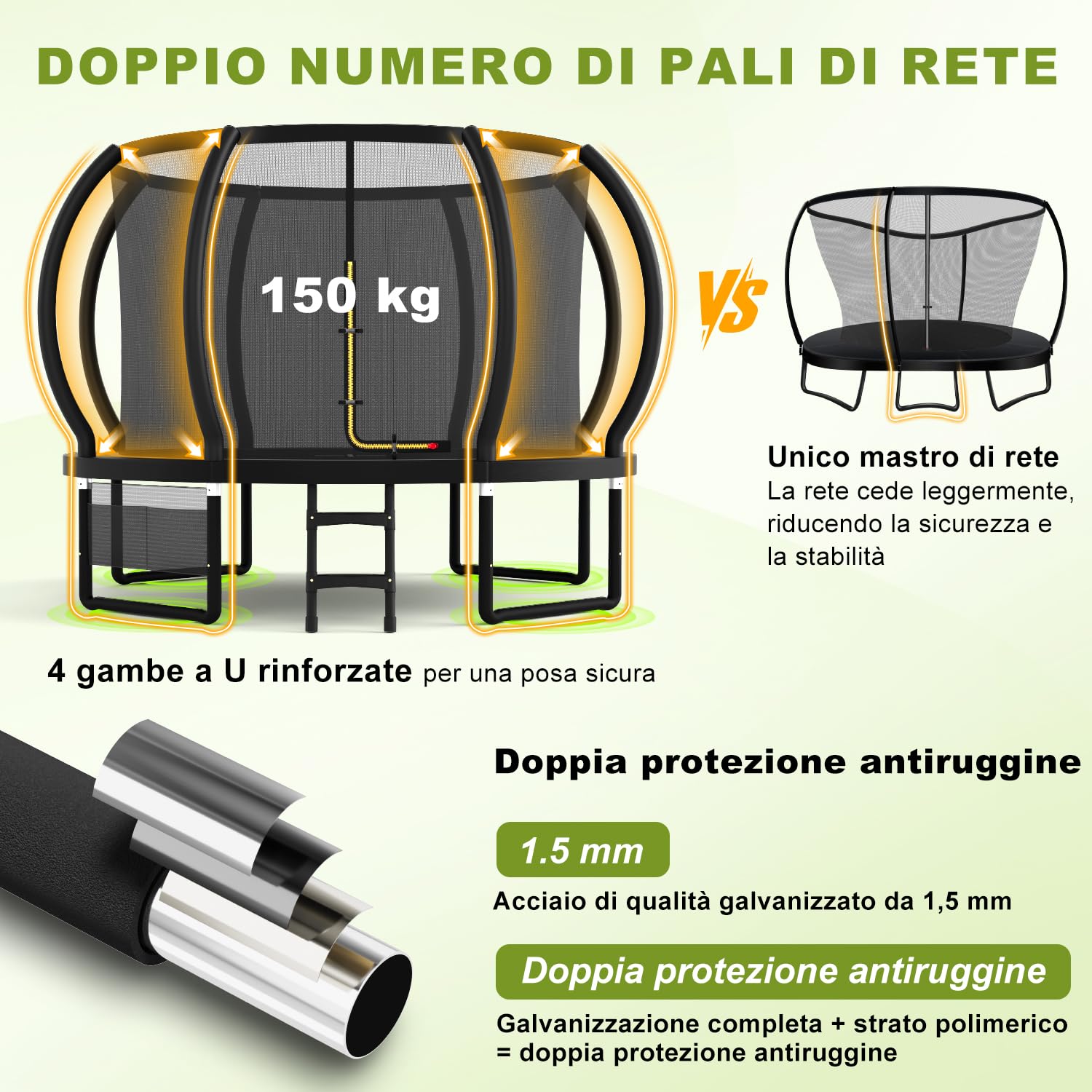 Devoko Trampolino da Esterno Ø 228/305/366/427 cm, Certificazione GS, per Bambini, con Rete di Sicurezza, Scala, Design a Zucca, Portata Massima 150 kg