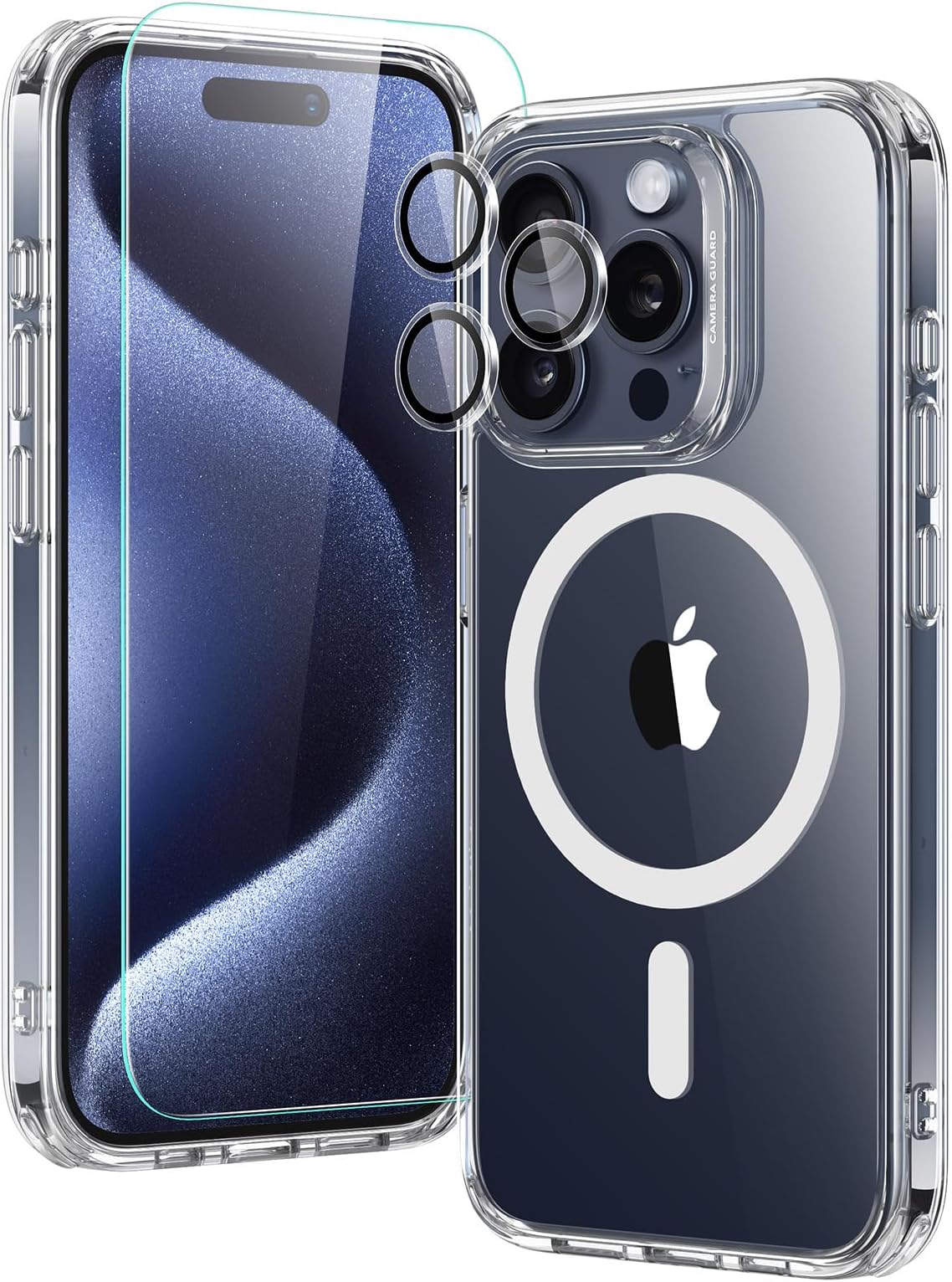 ESR for iPhone 15 Pro Case Set, 1 Tempered-Glass Screen Protector, 1 Set of Lens Protectors, Military-Grade Protection, Yellowing and Scratch Resistant MagSafe Phone Case, Classic Series, Clear